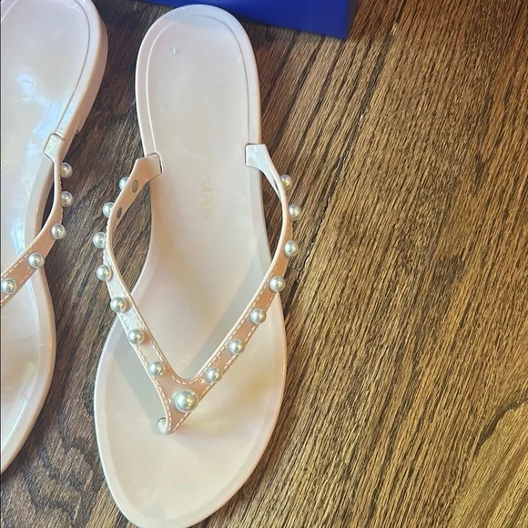 Stuart Weitzman Goldie Embellished Jelly Flip Flop Sandals - Picture 2 of 9